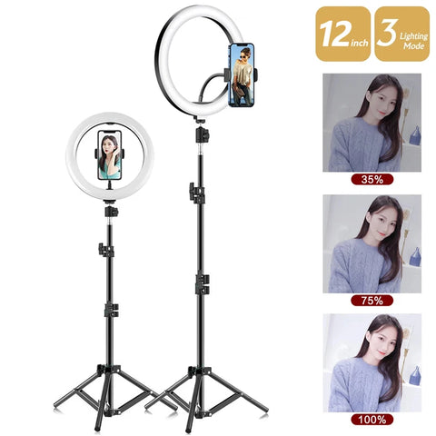 26cm LED Selfie Ring Light with Tripod & Phone Holder for TikTok Videos & Live Streaming, USB Remote Fill Lighting