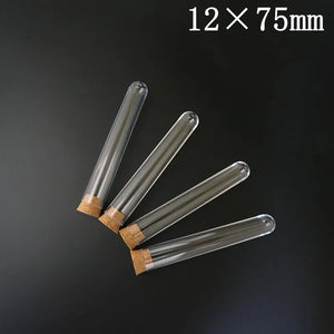 100pcs Clear Plastic Test Tubes with Corks, 12-25mm, Round Bottom Candy Party Favors, Wedding Vials
