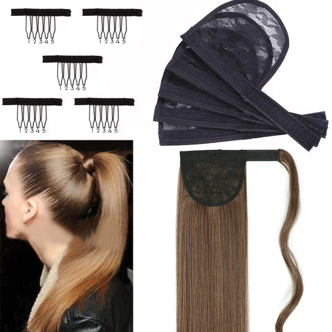 Black Ponytail Weaving Net Base with Adjustable Strap for Hair Extensions and Wigs