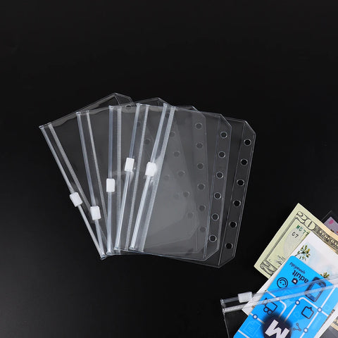 Clear PVC Zipper Pouch Binder Pockets Loose Leaf Journal Refill Card Storage Bag