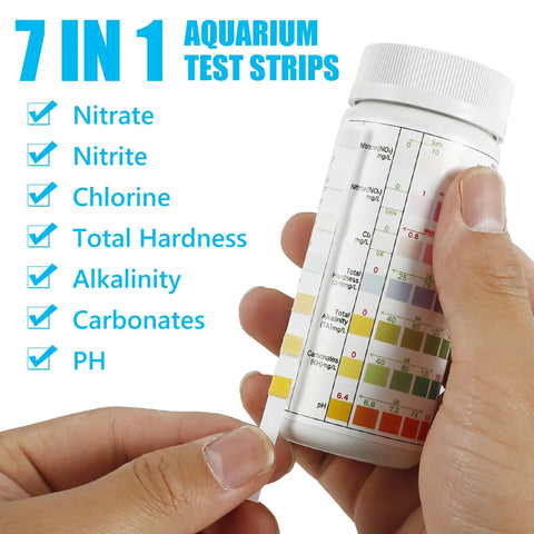 100pcs Aquarium Water Test Strips 7-in-1 Freshwater Saltwater PH Kit