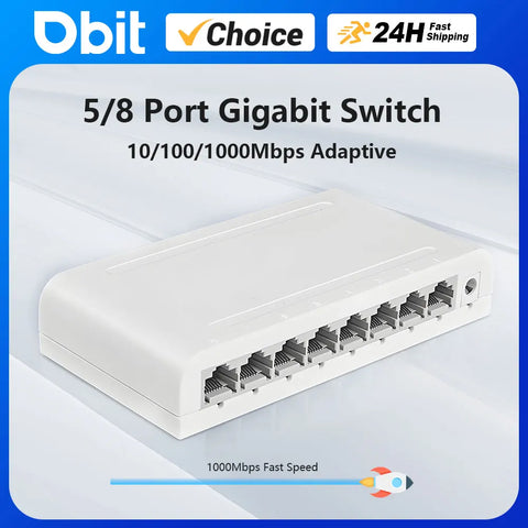 5/8 Port Gigabit Ethernet Network Switch 10/100/1000Mbps Desktop RJ45 Auto MDI/MDIX Adapter Fast Connectivity
