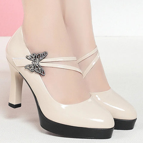 2023 High-Heeled Leather Wedding & Dance Shoes for Women - Spring/Autumn Bridal Catwalk Style
