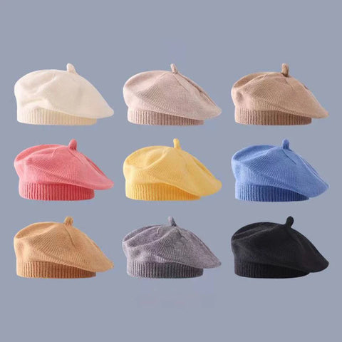 Cute Baby Knitted Beret Hat - Solid Color Warm Winter Cap for Outdoor Wear