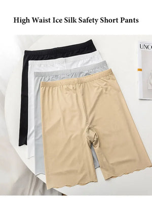 Women's Seamless Ice Silk High Waist Anti-Chafe Thigh Safety Shorts Plus Size Under Skirt Boxers Panties