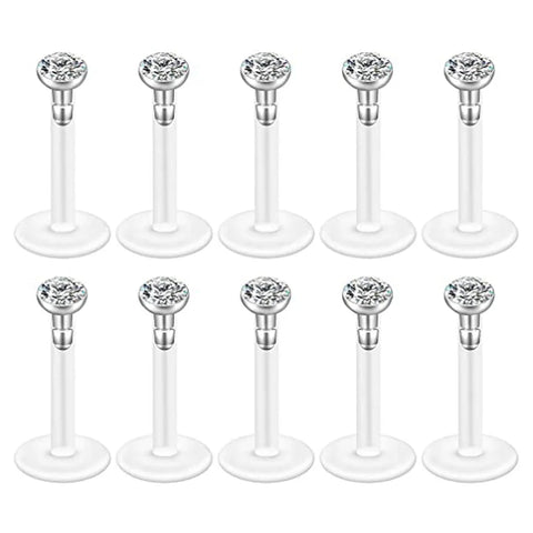 10pcs 16g Flexible Bioflex Acrylic Clear Lip Rings Helix Studs Earrings Ear Nose Piercing Body Jewelry