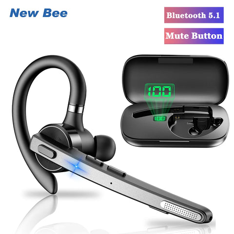 Bluetooth Headset Wireless Dual-Mic Noise Cancelling Mute Earpiece Handsfree Earphones for Driver Office