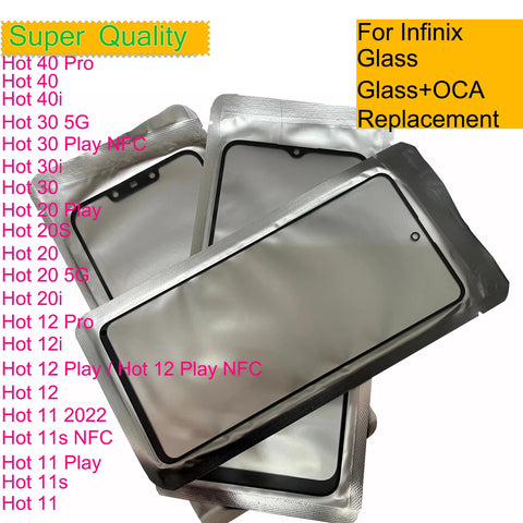 10-Pack Touch Screen Glass Lens with OCA for Infinix Hot Series Models 50i, 50, 40 Pro, 30, 20, 12, 11 Play, 11s, 20s, 40i, 30i, 20i
