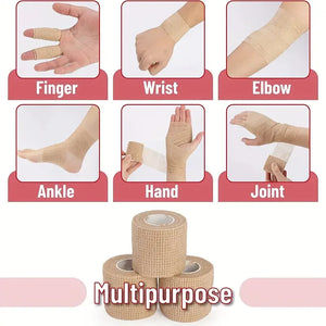10 Rolls Elastic Breathable Self-Adhesive Bandage Tape for Sports, Finger, Wrist, Ankle, First Aid Wrap, Beige