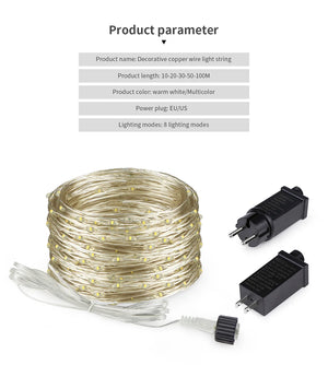 100m 1000 LED Fairy String Lights Copper Wire Waterproof 220V/110V EU/US Plug Outdoor Party Wedding Decor