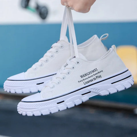 Breathable Men's Canvas Sneakers, Summer Lace-Up Casual Walking Shoes, Fashion Vulcanized Flats