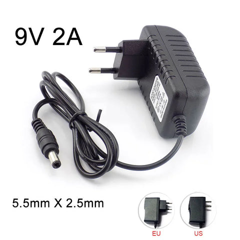 9V 2A AC to DC Power Adapter Charger for LED Strip Lights, CCTV, 100-240V, 5.5x2.5mm