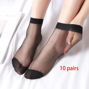 10 Pairs Transparent Thin Crystal Nylon Ankle Socks for Women Summer Fashion Skin Tone