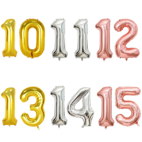 40" Rose Gold & Silver Number Balloons 10-19 Birthday Party Decor