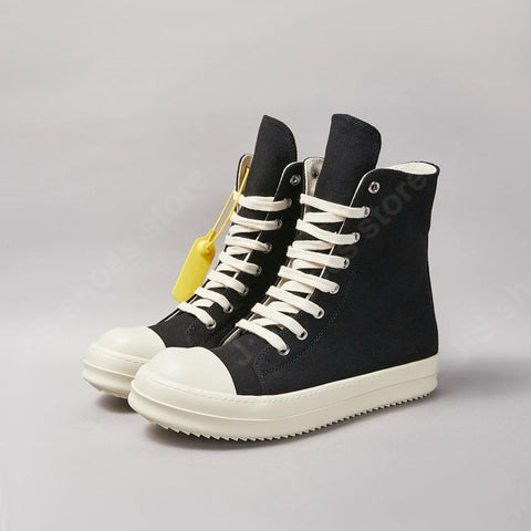 Black High Top Canvas Sneakers Unisex Casual Lace-Up Flat Shoes
