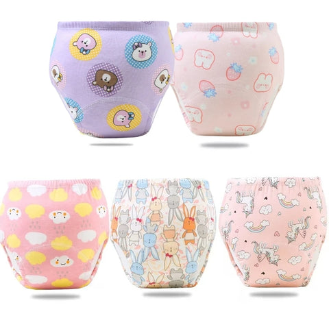 5-Pack Baby Training Pants Cotton Waterproof Washable Potty Diaper Reusable Breathable Learning Underwear