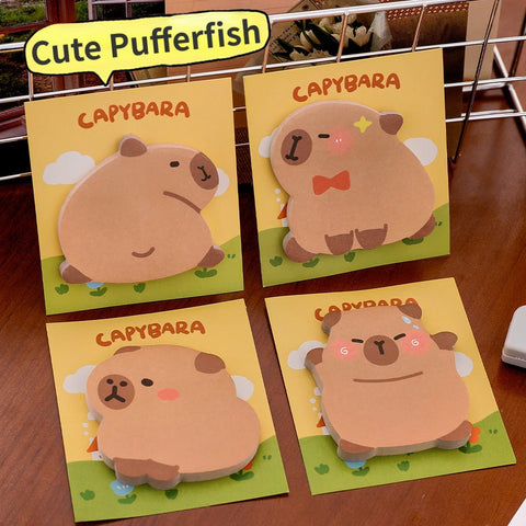 5pcs Cartoon Pufferfish Sticky Notes Kawaii Capybara Memo Pad Notepaper for Students School Stationery