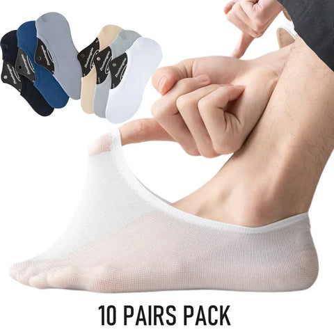 10 Pairs Men's Invisible Non-Slip Silicone Liner Socks, Breathable Thin Nylon No Show Loafers for Summer