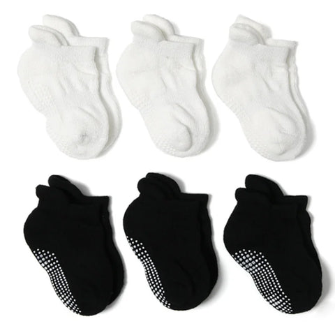 3 Pair Kids Non-Slip Socks Black/White Casual Baby Toddler Socks