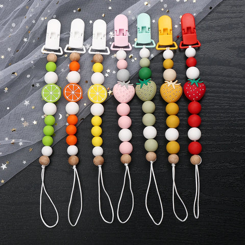 Fruit Silicone Beads Baby Pacifier Clip & Teether Holder Soother Chain Dummy Strap Nipple Holder