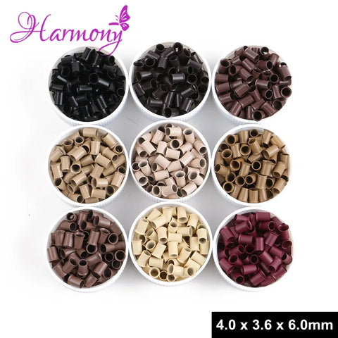 4 Bottles Micro Ring Hair Extension Tools 8 Colors Copper Tubes 4x3.6x6mm for I-Tip Extensions