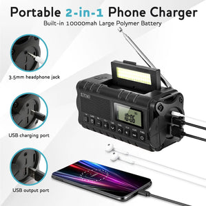 10,000mAh Solar Hand Crank Emergency Radio AM/FM/NOAA, LED Flashlight, SOS Alarm, Power Bank, Portable for Outdoor, Dropshipping