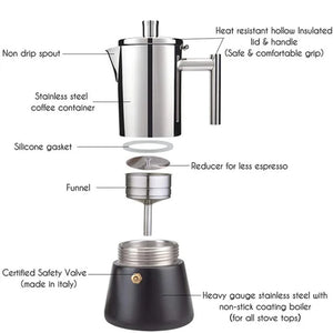 Italian Moka Espresso Maker Stainless Steel Coffee Pot for Gas or Induction Stove, Cuban Style Mocha Kettle