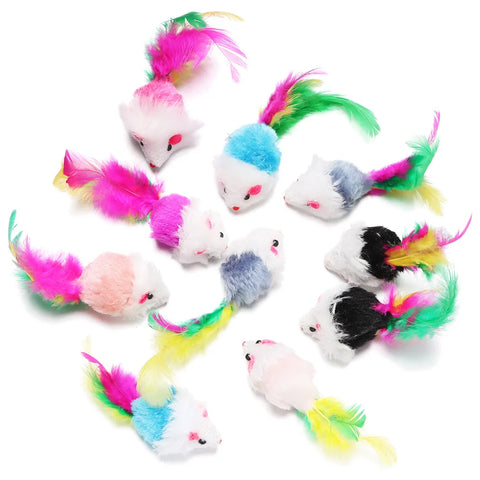 10-piece Cat Toy Set: Mice, Rattles, Catnip, Feathers - Ideal for Kitten Play