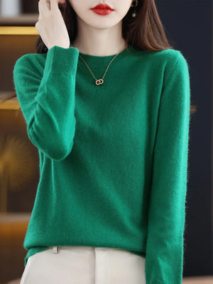 100% Merino Wool Women's O-neck Sweater Long Sleeve Pullover Jumper for Spring, Autumn, Winter Knitwear Top