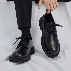 Men's Black Leather Oxford Loafers Anti-Slip Platform Derby Shoes Business Casual