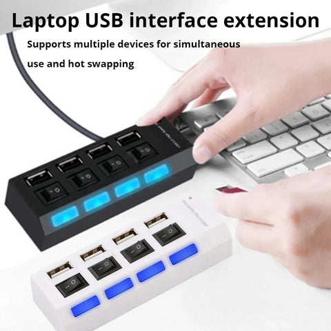 4-Port USB 2.0 Mini Hub One Drag Four Splitter Plug & Play Compact Socket