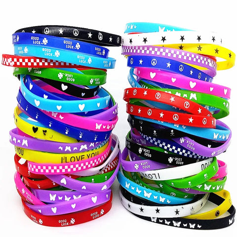 100pcs Assorted Silicone Bangle Bracelets Luminous Wristbands Fashion Jewelry