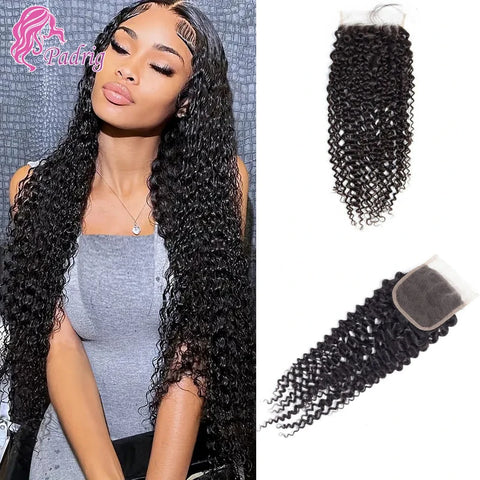 Brazilian Kinky Curly 4x4 Lace Closure Pre-plucked Natural Remy Hair 10-18 Inch Transparent Swiss Lace