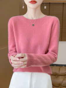 100% Merino Wool Women's O-neck Sweater Long Sleeve Pullover Jumper for Spring, Autumn, Winter Knitwear Top