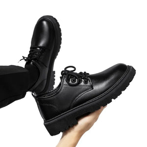 Men's Black Leather Oxford Loafers Anti-Slip Platform Derby Shoes Business Casual