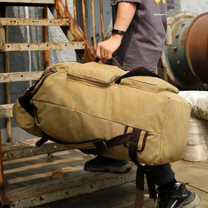 100L Canvas Backpack for Travel & Hiking - Men's Large Capacity Pack with Blanket Storage