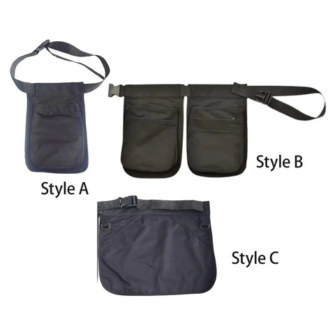 Black Waist Bag Fanny Pack Multi-Pocket Lightweight Apron for Running, Hiking, Dog Walking, Waitress Work