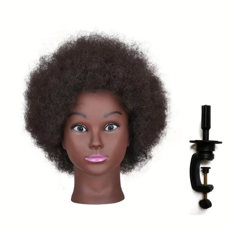 Curly Human Hair African Mannequin Head with Stand for Braiding & Styling Practice
