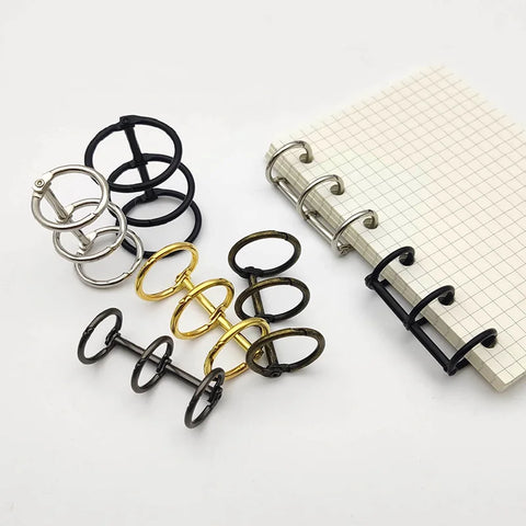 Adjustable Metal Binder Clips 15-30mm, 3 Rings, Loose Leaf Notebook Spiral Binders for DIY, Calendar, Album, School & Office Supplies