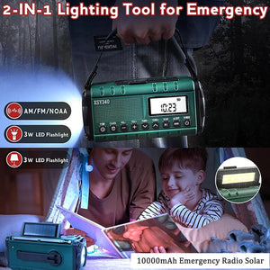 10,000mAh Solar Hand Crank Emergency Radio AM/FM/NOAA, LED Flashlight, SOS Alarm, Power Bank, Portable for Outdoor, Dropshipping