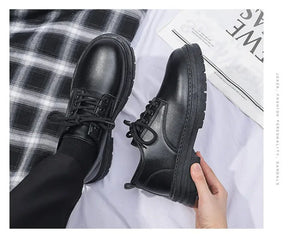 Men's Black Leather Oxford Loafers Anti-Slip Platform Derby Shoes Business Casual