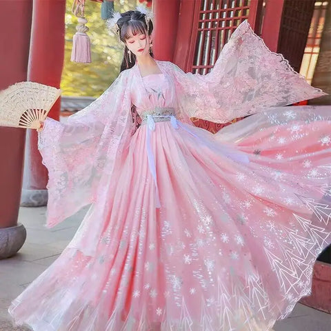 4XL Women's Hanfu Dress Chinese Traditional Fairy Cosplay Costume Gradient Pink Blue Stars Dance Dress