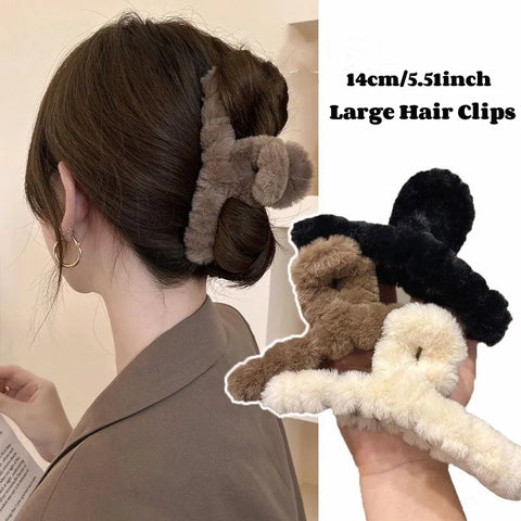 14cm Plush Hair Claw Clip - Large Korean Style, Rabbit Imitation, Elegant Hair Accessory