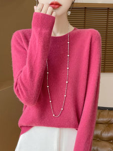 100% Merino Wool Women's O-neck Sweater Long Sleeve Pullover Jumper for Spring, Autumn, Winter Knitwear Top