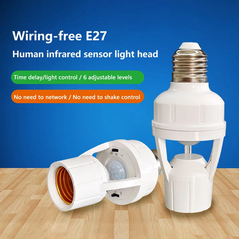 E27 Motion Sensor LED Night Lamp with PIR Induction, AC 100-240V, Human Presence Detection Light Holder