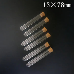 100pcs Clear Plastic Test Tubes with Corks, 12-25mm, Round Bottom Candy Party Favors, Wedding Vials