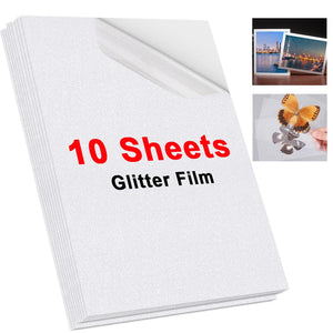 10 Sheets A4 Holographic Transparent Self-Adhesive Cold Laminating Film for Crafts and Photos - Stars & Dots Pattern
