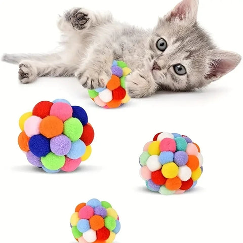 3-Pack Wool Cat Balls with Bells - Interactive Toy for Kittens