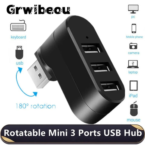 3-Port Rotatable USB 2.0 Hub Splitter for Computers – Multi USB Expander Adapter