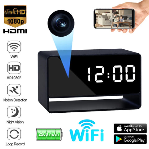 1080p HD Mini Alarm Clock Spy Camera WiFi App, Night Vision, Motion Detection, DVR Security Recorder
